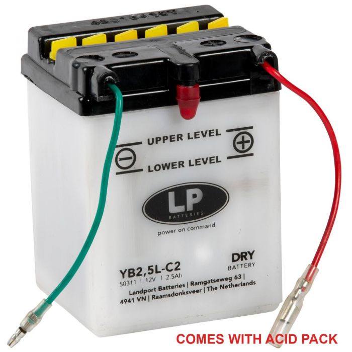 BATTERY YB2 5L C2 12v 2 5Ah LANDPORT WITH ACID PACK ROAD MC MA YB2