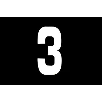 RACE NUMBERS - 3 THREE - WHITE, PACK OF 100 / 15cm 6" / VINYL STICKER