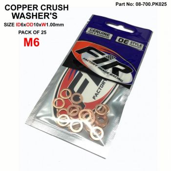 COPPER WASHER M6 PK OF 25, SIZE ID6 x OD10 x W1.00mm