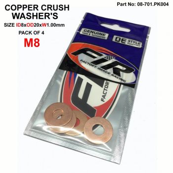 COPPER WASHER M8 PACK / 4, SIZE ID8 x OD20 x W1.00mm 8x20x1