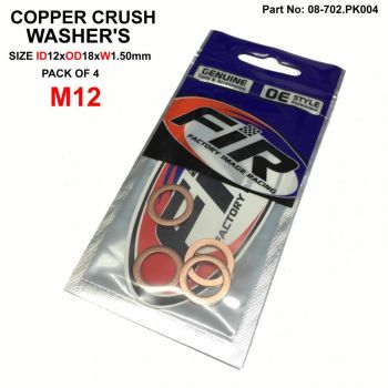 COPPER WASHER M12 PK OF 4, SIZE ID12 x OD18 x W1.50mm