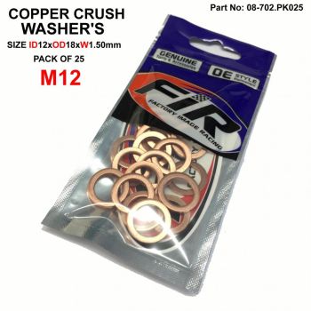 COPPER WASHER M12 PK OF 25, SIZE ID12 x OD18 x W1.50mm