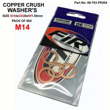 COPPER WASHER M14 PK OF 4, SIZE ID14 x OD20 x W1.0mm 14x20x1