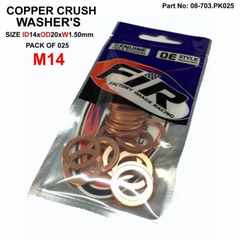 COPPER WASHER M14 PK OF 25, SIZE ID14 x OD20 x W1.0mm