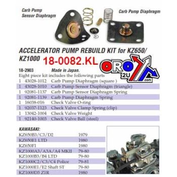 ACCELERATOR PUMP REBUILD KIT, K&L 18-2903 KZ650/KZ1000