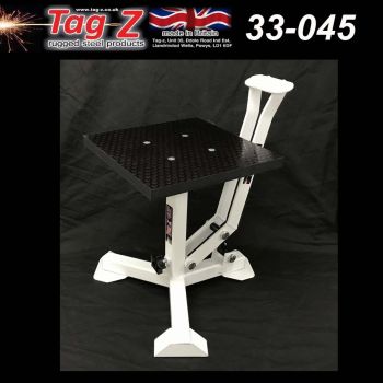 ELITE TRIPOD POP UP STAND, BIG FEET / GLOSS WHITE / TAG-Z, MX STAND PIT PADDOCK ENDURO